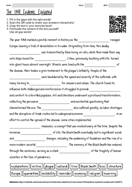 Worksheet with the topic 
