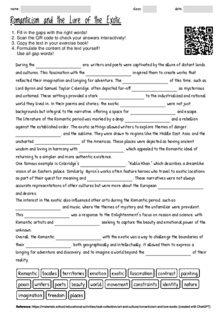 The Exotic Rissole Worksheets.pdf Worksheet with the topic