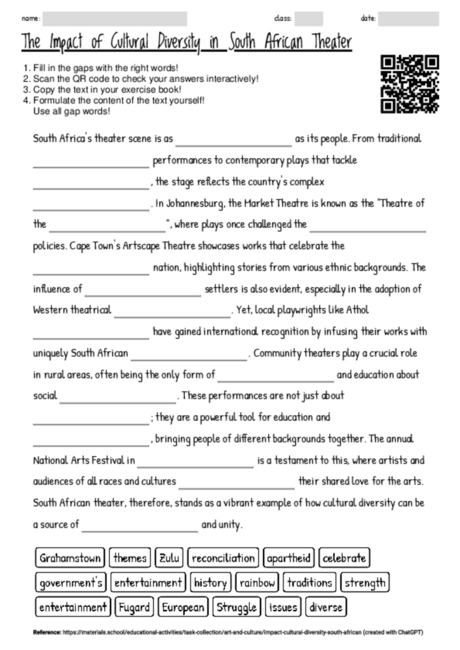 Worksheet with the topic "The Impact of Cultural Diversity in South ...
