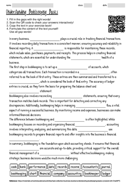 Worksheet with the topic 