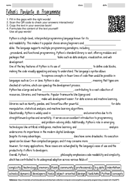 Worksheet with the topic 