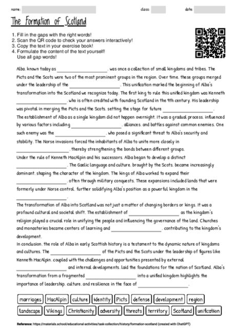 Worksheet with the topic "The Formation of Scotland" | MATERIALS.SCHOOL