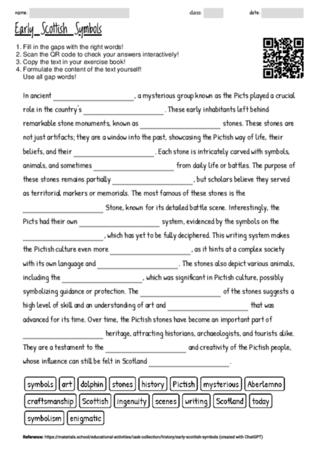 Worksheet with the topic "Early Scottish Symbols" | MATERIALS.SCHOOL