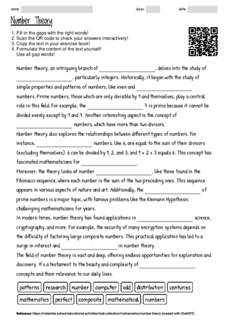 a2 worksheet - tracing code (incomplete) | pdf |... Worksheet with the topic "Number Theory" | MATERIALS.SCHOOL