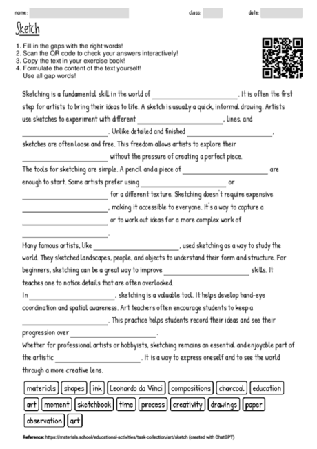 Worksheet with the topic "Sketch" | MATERIALS.SCHOOL